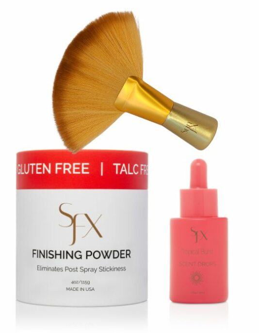 tanning finishing powder spray tan self tan get rid of stickiness and tackiness all natural makeup best selling