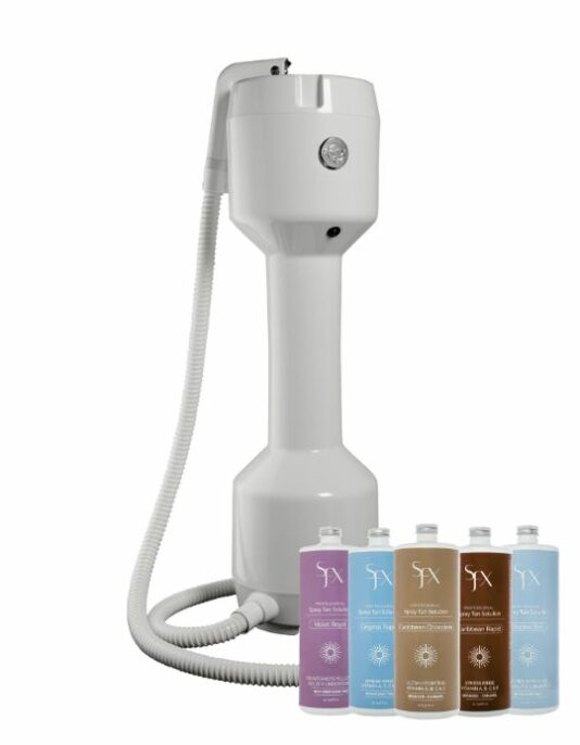 Spray tan machine tower and solution